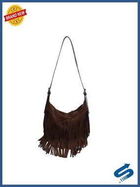 Vintage Suede Fringe Hobo Bag Tote Shoulder Bag Crossbody Purse
